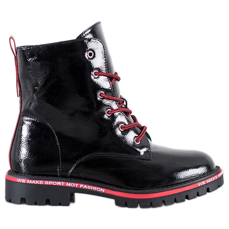 Goodin Trappeurs vernis le noir rouge Goodin Trappeurs vernis le noir rouge