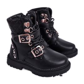 FRROCK Bottes Enfant Chauffées Avec Fourrure Noir Dolly doré