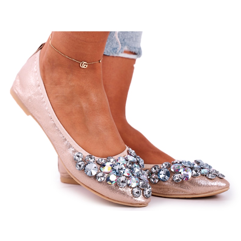 PS1 Ballerines Femme Avec Pierres De Cristal Doré d'or