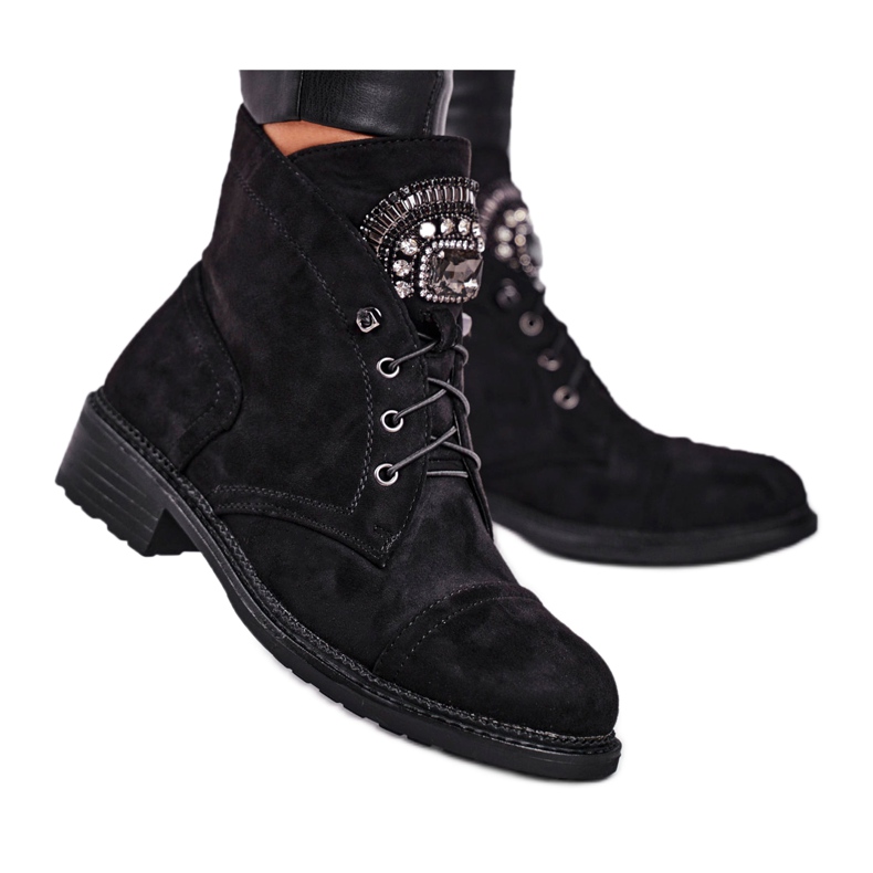 Bottes Chaudes Femme Daim Cristaux Noir Hondus le noir