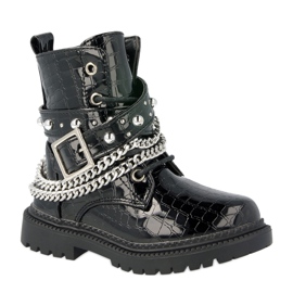 FRROCK Bottines Enfant Chauffées De Fourrure, Laqué Noir Dolly le noir