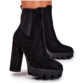FW1 Bottines Femme à Talons Hauts Eco-Suède Noir Juliet