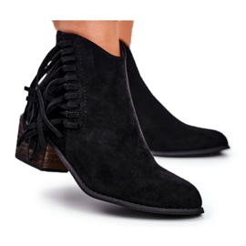 Bottines Femme Talon Avec Franges Bottines Cowboy Mirage Noir