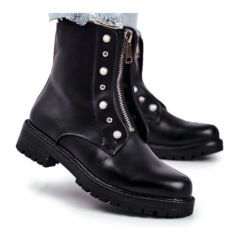 Bottes chaudes Black Hypnotized pour femmes avec fermeture éclair à l'avant le noir