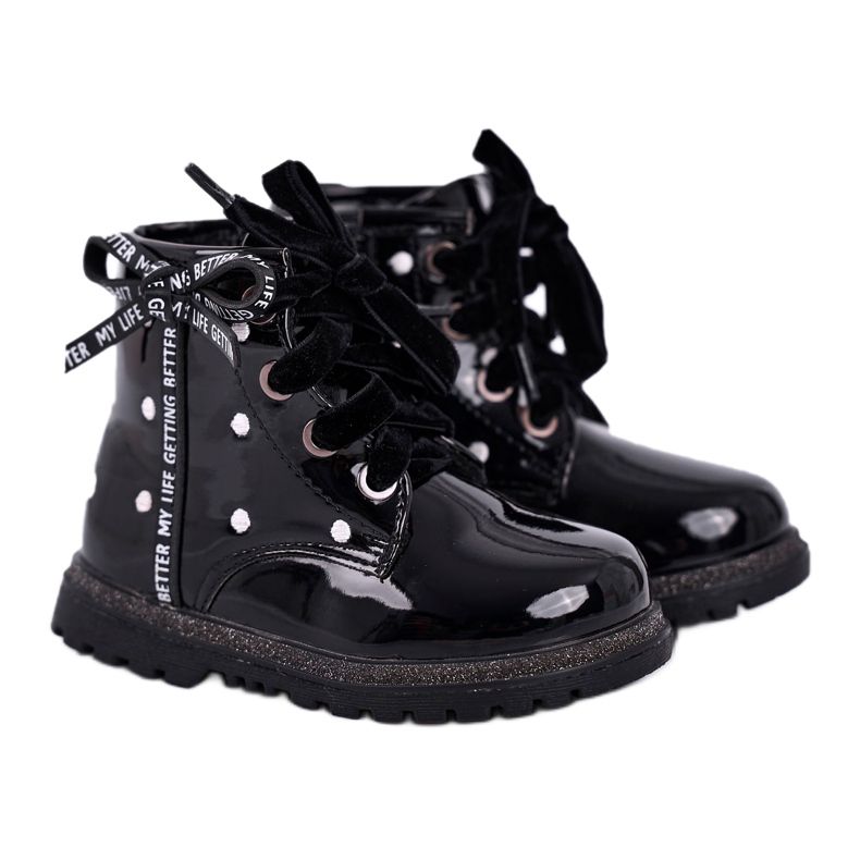 Bottines isolées laquées noires pour enfants Essie le noir