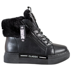 Weide Bottines Nouées Avec Fourrure le noir