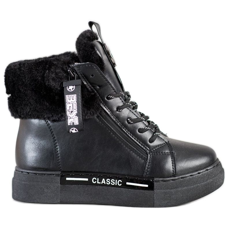 Weide Bottines Nouées Avec Fourrure le noir