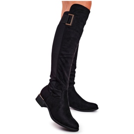 EVE Bottes hautes femme daim / lycra noir Nash le noir