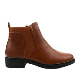 Bottines plates à fermeture éclair camel, simili cuir Merriva brun