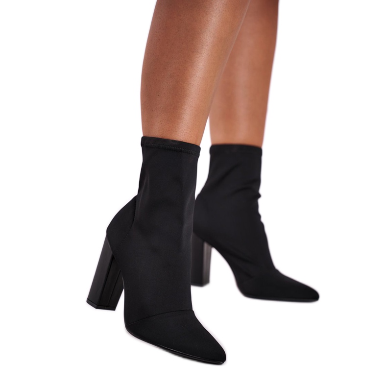 FRGIV Boots femme à talon Lycra Noir Morie le noir