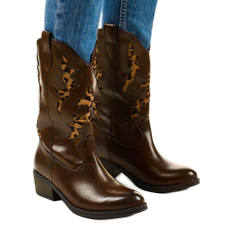 Bottes de cowboy chaudes Eshirixis marron beige brun