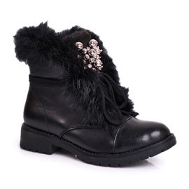 MSMG Bottes Chaudes Enfant Noir Fourrure Ella