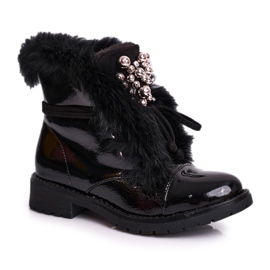 MSMG Bottines Enfant Chaud Laqué Noir Ella