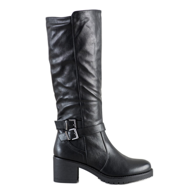 Flyfor Bottes hautes confortables avec une boucle le noir