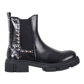 Yes Mile Bottes Noires Avec Cubic Zirconia le noir