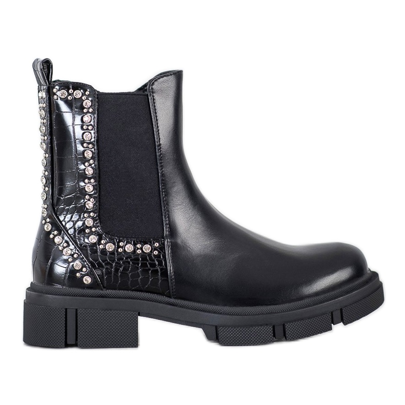 Yes Mile Bottes Noires Avec Cubic Zirconia le noir
