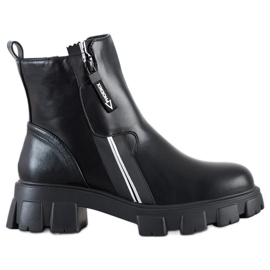 Weide Bottes à la mode avec une fermeture éclair décorative noir