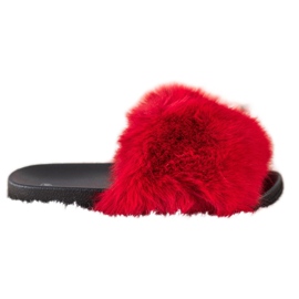 SHELOVET Pantoufles De Fourrure Confortables rouge
