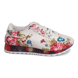 Baskets De Sport Avec Fleurs BL282 Blanc blanche multicolore