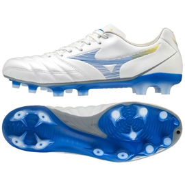 Chaussures de football Mizuno Rebula Cup Elite Fg M P1GA207225 blanc, bleu, jaune blanc