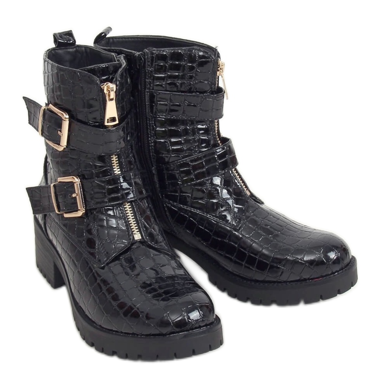 Boots femme cuir verni noir SP74-1 Noir le noir