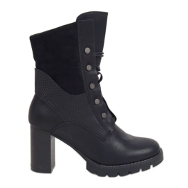 Bottines noires à lacets talons hauts 1213GA Noir le noir