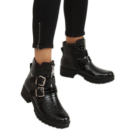 Boots femme en cuir verni noir XJ-29 Black