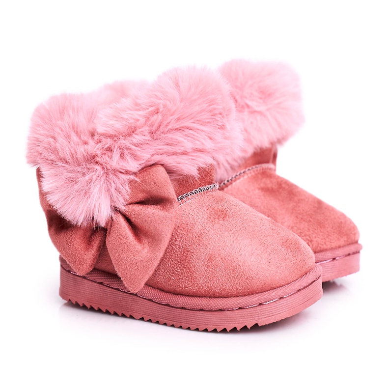FRROCK Bottes de neige pour enfants avec un nœud en fourrure, rose Vella