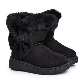 FRROCK Bottes de neige pour enfants Vella noires avec nœud en fourrure