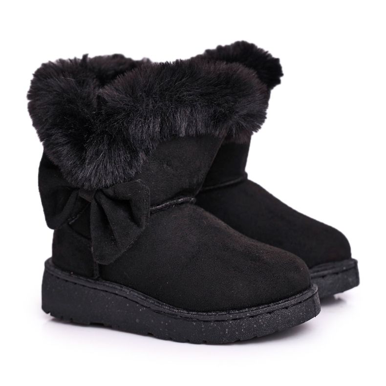 FRROCK Bottes de neige pour enfants Vella noires avec nœud en fourrure le noir