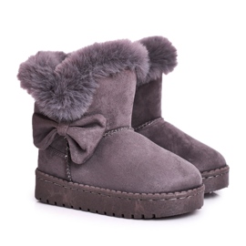 FRROCK Bottes de neige pour enfants Vella grises avec fourrure et nœud