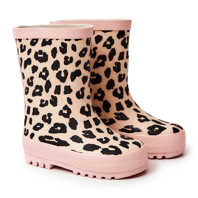 FRROCK Bottes de pluie en caoutchouc pour enfants avec imprimé léopard, rose Nanny le noir FRROCK Bottes de pluie en caoutchouc pour enfants avec imprimé léopard, rose Nanny le noir