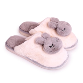 Pantoufles en fourrure de lapin pour femmes écru gris