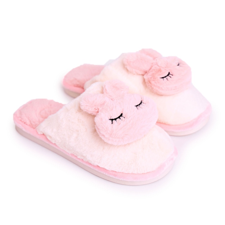 Chaussons femme fourrure, fourrure lapin blanc et rose