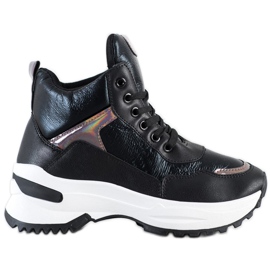 Ideal Shoes Baskets montantes en cuir écologique le noir rose Ideal Shoes Baskets montantes en cuir écologique le noir rose
