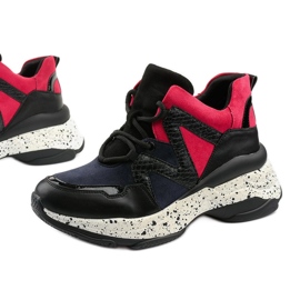 Baskets de sport noires en éco-cuir-daim Clavelina rouge bleu marine