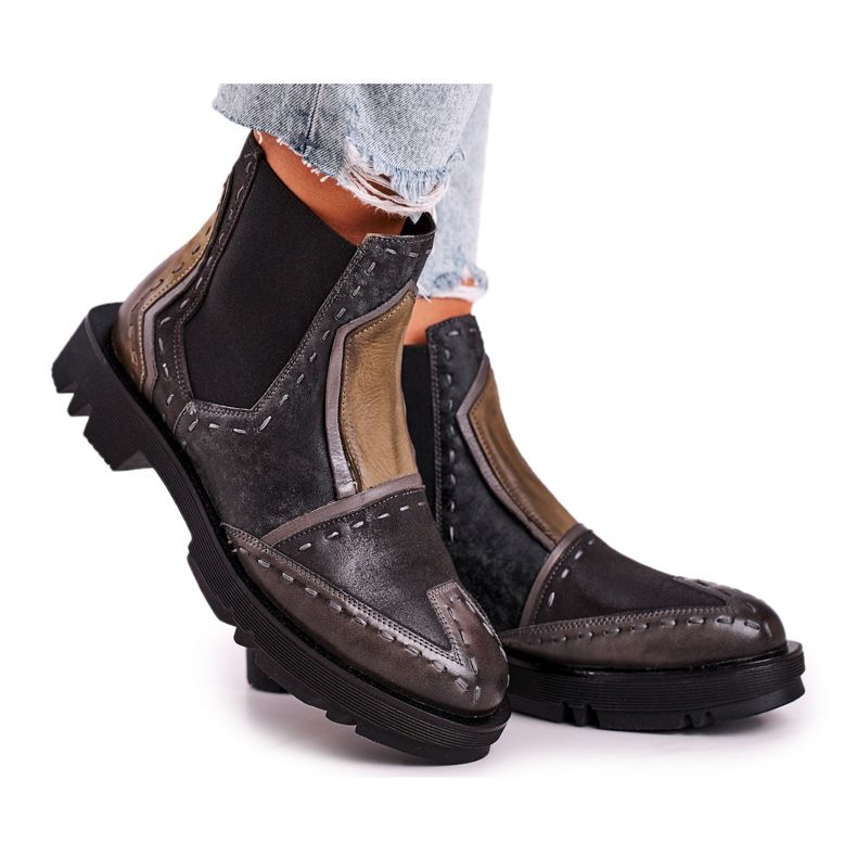 Bottines Jodhpur en Cuir Femme Maciejka Gris 04634-03 beige brun