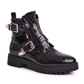 FB2 Boots Femme A Découpes Laquées Croco Noir Dorothy le noir