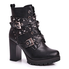 FRSS Bottines pour femmes à talons hauts avec clous Black Olivia le noir