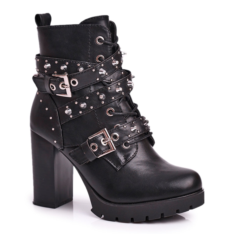 FRSS Bottines pour femmes à talons hauts avec clous Black Olivia le noir