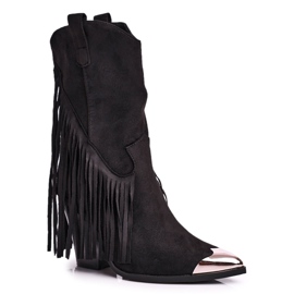 Bottes Femme À Franges En Daim Noir Bottes De Cowboy Jessica le noir