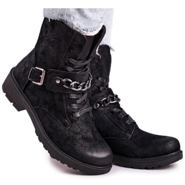 Bottes de travail noires en daim Augusta noires avec chaîne le noir