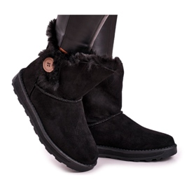 Bottes en daim pour femmes avec bouton noir en fourrure le noir