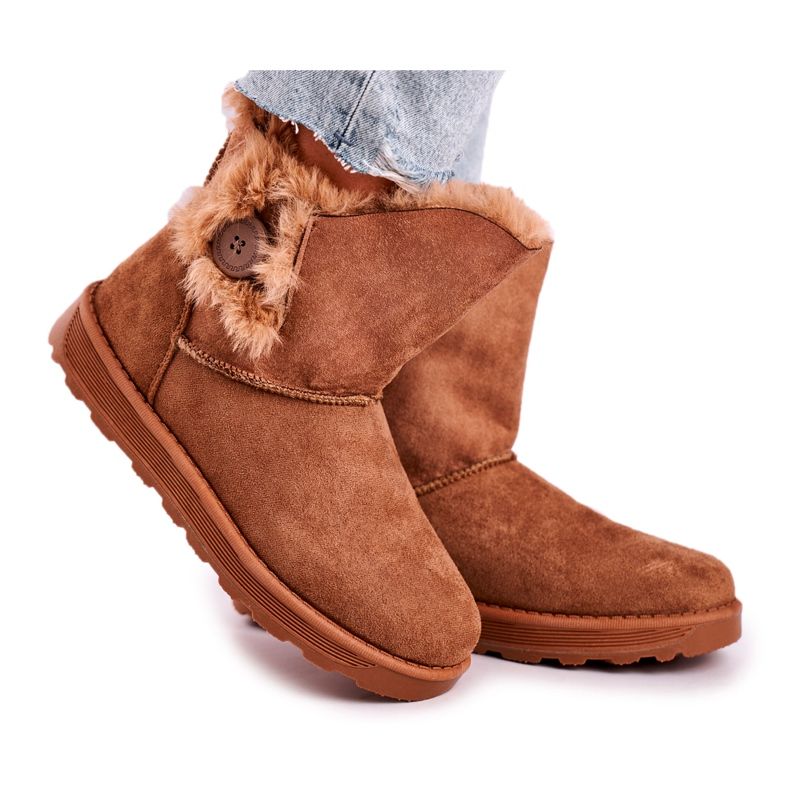 Bottines Daim Fourrure Bouton Marron brun