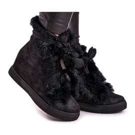 Baskets compensées noires pour femmes avec fourrure Pretty Black argent