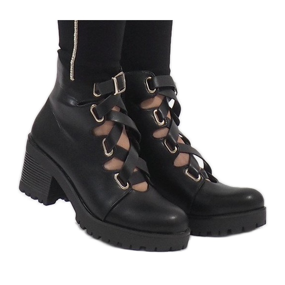 Mulanka Bottines à talons ouvertes noires J-10 le noir