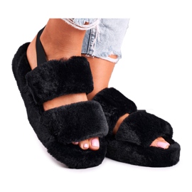 FJ1 Pantoufles pour femmes sur la plate-forme Fourrure Black Cotton Candy noir