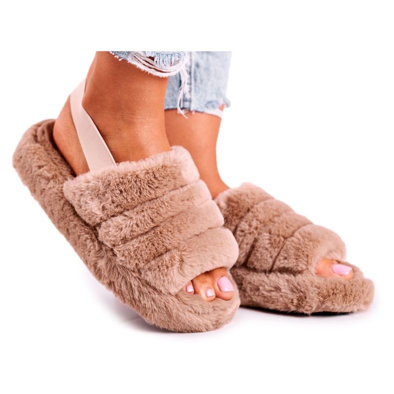 FJ1 Chaussons pour femmes sur la plate-forme Furry Brown Kaki Snowflake brun