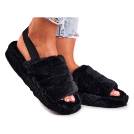 FJ1 Pantoufles pour femmes sur la plate-forme de fourrure flocon de neige noir