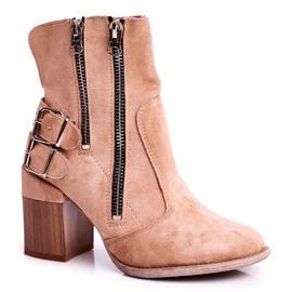 MSMG Bottines à Talon Femme Daim Beige Anabelle